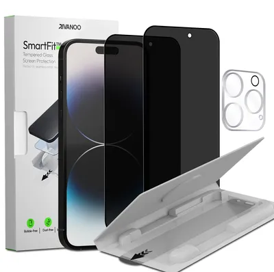 Zdjęcie produktu dla 2-pak iPhone 14 Pro Szkło ochronne na ekran Privacy & 1-pak ochrona obiektywu - Szkło hartowane | [Automatyczna instalacja] - Bez bąbelków