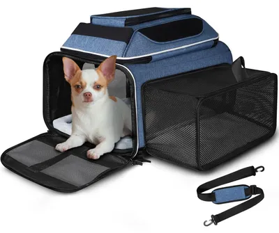 Erweiterbare Haustiertransporttasche, 18x13x9,5 Zoll, für kleine Hunde & Katzen