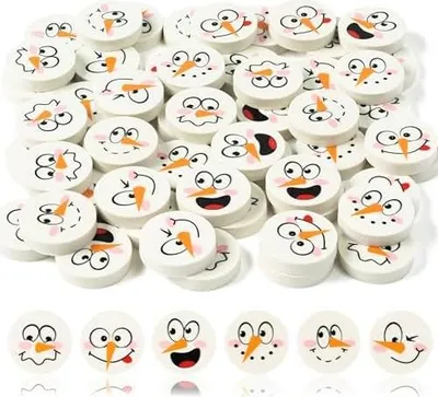 Produktbild von A1DIEE 60 Stück Winter Schneemann Radiergummi für Kinder Weihnachten Schrein Radiergummis Schneemann Gesicht Kleiner Bleistift Radiergummi Schrein Zubehör für Schüler Lehrer Studenten