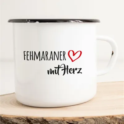 Produktbild von Huuraa Emaille Tasse Fehmaraner mit Herz 300ml Vintage Campingbecher Geschenkidee