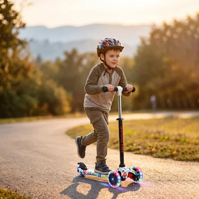 Image de Trottinette pour enfants, réglable en hauteur, roues à LED, jusqu'à 40 kg, à partir de 2 ans