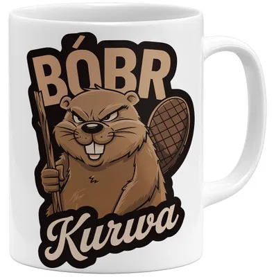 Koffiemok mit Spruch Bobr Kurwa, 325 ml, Keramik, weiß
