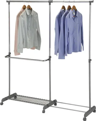 Produktbild von Garderobenwagen Kleiderständer Rollgarderobe Garderobe MERAN höhenverstellbar grau/silber
