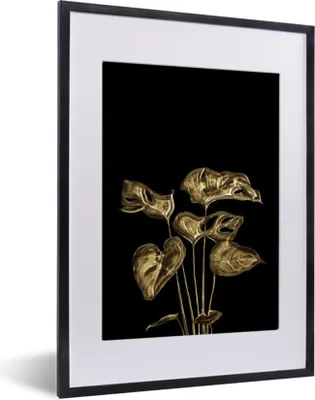 Produktbild von MuchoWow® MuchoWow® Gerahmtes Poster Blätter - Herz - Gold 30x40 cm - Poster mit zchwarzem Bilderrahmen - Wandposter Schlafzimmer
