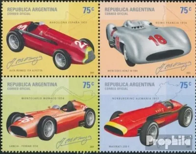 Produktbild von Briefmarken Argentinien 2001 Mi 2682-2685 Viererblock (kompl.Ausg.) postfrisch Juan Manuel Fangio