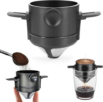 Zdjęcie produktu dla Filtr do kawy ze stali nierdzewnej wielokrotnego użytku, na 1–2 filiżanki, czarny
