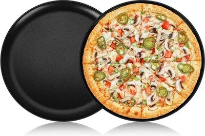 Produktbild von Famanu Pizzaplatte Set von 2 - 30 cm rund, antihaftbeschichtet, zum Backen und Servieren