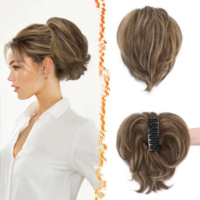 Immagine prodotto di Ciocca di capelli naturali, corta, con clip, 20 cm, colore castano chiaro