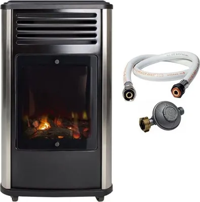 Image de Chauffage à gaz 3.4 KW mobile Noir Effet feu + Tuyau gaz + Détendeur butane Manhattan SAHARA