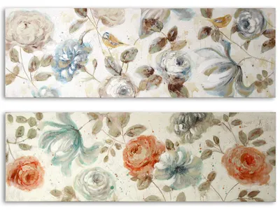2er-Set Ölgemälde Blumen, rechteckig, 50 x 150 cm