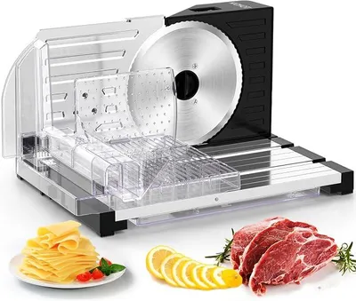 Immagine prodotto di Affettatrice per pane, salumi o formaggi, macchina per tagliare il pane, regolabile da 0 a 18 mm, pieghevole per risparmiare spazio, priva di BPA, con interruttore di sicurezza, 160 Watt
