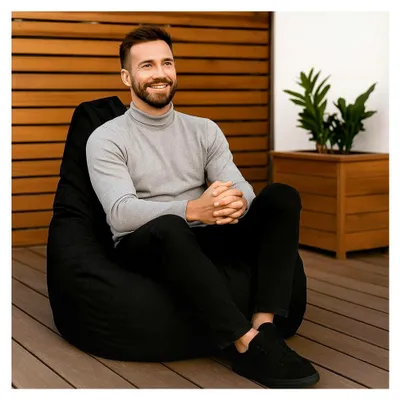 Produktbild von Sitzsack für Innen- und Außenbereich mit EPS-Perlenfüllung, Puff, Relax-Sessel, Sitzkissen, Bodenkissen, 225L Schwarz