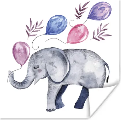 Produktbild von MuchoWow® Poster Elefant - Aquarell - Luftballons 50x50 cm - Wohnzimmerdekoration