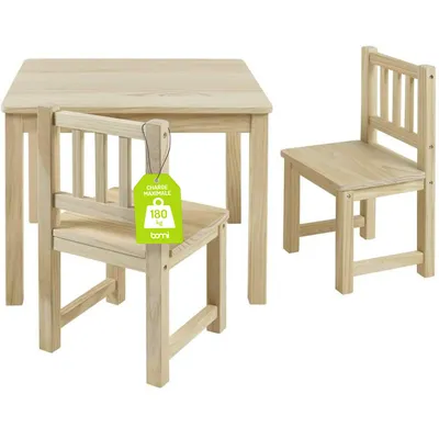 Image de BOMI® Ensemble table et chaises pour enfants avec 2 chaises en bois massif – Groupe de sièges pour tout-petits, filles et garçons
