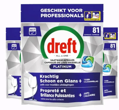 Produktbild von Dreft Platinum All-in-One Geschirrspültabs – 243 Tabs (3 x 81) – Vorteilspackung
