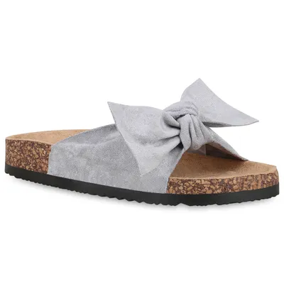 Produktbild von Mytrendshoe Damen Sandalen Pantoletten Schleifen Hausschuhe 826314, Farbe: Grau, Größe: 39
