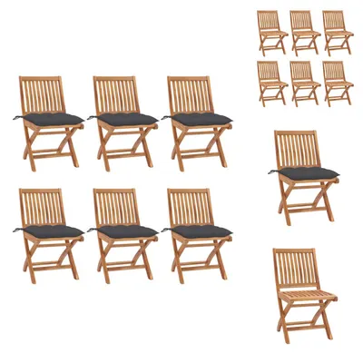 Image de vidaXL Chaises de jardin pliantes avec coussins 6 pcs. Teck massif - Chaises de jardin