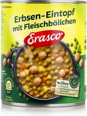 Produktbild von Erasco Erbsen-Eintopf mit Fleischbällchen 800g Fertigessen (1er Pack)