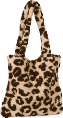Produktbild von styleBREAKER Damen Shopper Tasche Teddyfell Optik Leo Muster | Große Schultertasche & Beuteltasche | Weiche Viskose & Magnetverschluss | Animal Print Plüsch Bag für Herbst Winter