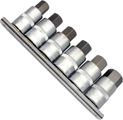 Produktbild von 6 x Kurze Kraft Steckschlüsselsatz Innensechskant Einsatz 14-22 mm 6-kant 1/2"