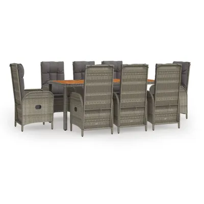 Produktbild von vidaXL 9-tlg. Garten-Essgruppe mit Kissen Grau Poly Rattan
