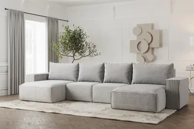 Produktbild von Wohnlandschaft U-Form Sofa ESTELLE mit Schlaffunktion in Stoff Poso Hellgrau