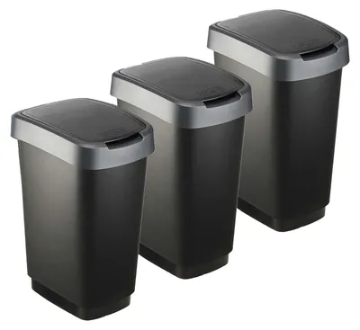 Produktbild von Rotho Abfalleimer Set 3tlg. 25L Twist - Swingeimer - Mülleimer mit Swing Klappdeckel - Müllbehälter 33,1 x 47,6 x 25,2 cm - Abfallbehälter