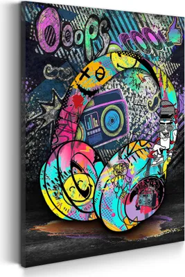 Produktbild von Kopfhörer Graffiti Style Wandbild Leinwandbild Kunstdruck XL Wanddeko: 80x120x4cm