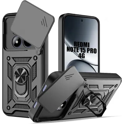 Image de Coque pour Xiaomi Redmi Note 15 Pro 4G, Rigide avec Anneau et Protection Caméra - Noir