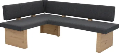 Produktbild von Eckbank/Sitzecke Linn - links rechts montierbar - Webstoff Anthrazit - Holzdekor Eiche - 300kg belastbar