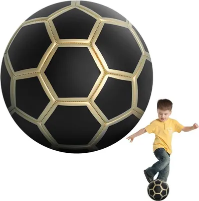 Obrázok produktu pre Futbalová lopta veľkosť 5, 20 cm, čierna a zlatá, guma, pre deti