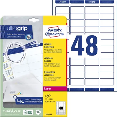 Image de 1.200 étiquettes d'adresse AVERY Zweckform L7636-25 blanches 45,7 x 21,2 mm