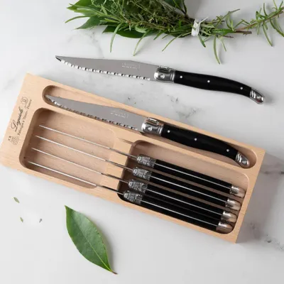 Produktbild von Laguiole Steakmesser-Set Débutant - 6-teilig - 1,2mm Edelstahl - Schwarz