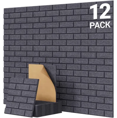 Productafbeelding van Wandpanelen - Akoestische panelen steenvorm - 30 x 30 cm - Zelfklevend - Set van 12 - Donkergrijs