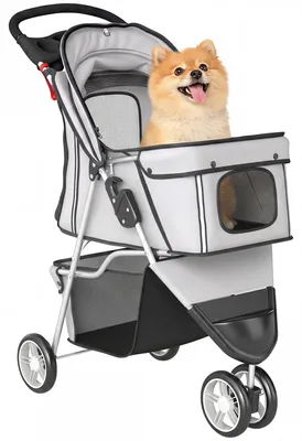 Produktbild von Hundewagen Faltbar Hundebuggy mit Aufbewahrungskorb Kissen Netzfenster Getränkehalter für kleine Hunde bis 10kg Grau