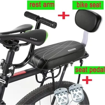 Produktbild von Schwarzer Fahrradsattel hinten mit Fußstützen, Kindersicherung, Griff, Armlehne und Pedalen