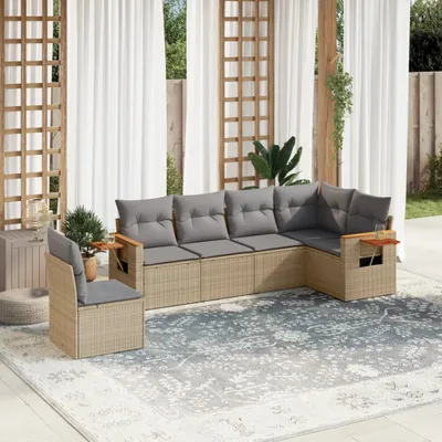 Produktbild von 6-tlg. Garten-Sofagarnitur mit Kissen Beige Poly Rattan 3226857