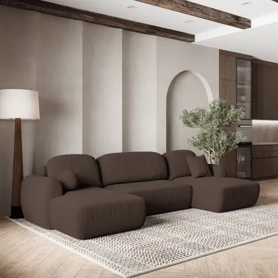 Produktbild von Masseno Ecksofa SAVONA P mit Schlaffunktion U-Form, Sofa mit Bettkasten, Wohnzimmersofa, Couch, Soffa, Bettsofa, Couchgarnitur- Braun, POSO 06