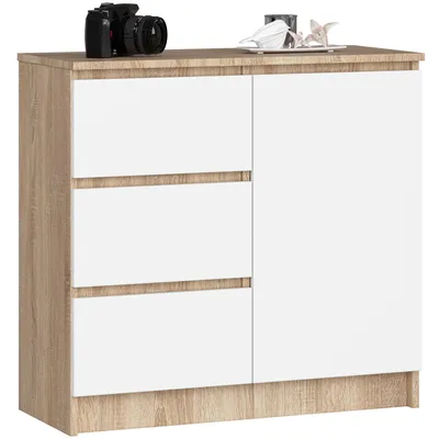 Produktbild von Akord Kommode Jerry 1 Tür 3 Schubladen Sonoma-Eiche/Weiß 80X35X77 Cm