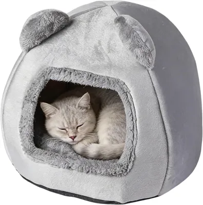 Produktbild von Katzenhöhle 40 x 40 cm, Katzenbett mit waschbarem Kissen, Kuschelhöhle für Katzen und kleine Hunde, Katzenbett zum Schlafen, warmes und weiches Katzen