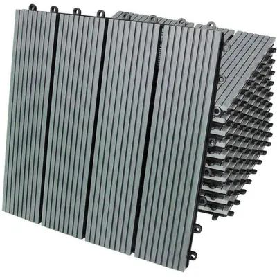 Immagine prodotto di 66 piastrelle per terrazza in WPC grigio, piastrelle a incastro, piastrelle per balcone, piastrelle effetto legno, piastrelle in materiale composito, 33 pezzi, 30x30 cm, materiale composito legno-plastica, fai da te, negozio di bricolage, terrazza, balcone, resistenti alle intemperie (3 m²)