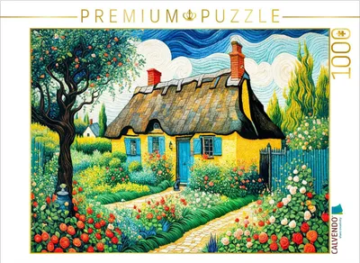 Produktbild von CALVENDO Puzzle Reetdachhaus mit Bauerngarten | 1000 Teile Lege-Größe 64x48cm Foto-Puzzle für glückliche Stunden