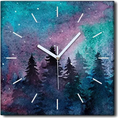 Produktbild von Coloray Uhr auf Leinwand 30x30 cm Wand Uhr Dekoration Wohnzimmer Segeltuch weiße Zeiger -Aquarelle Waldstern