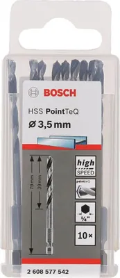 Produktbild von zestaw 10 wierteł krętych HSSPointTeQ Hex 3,5x39x79