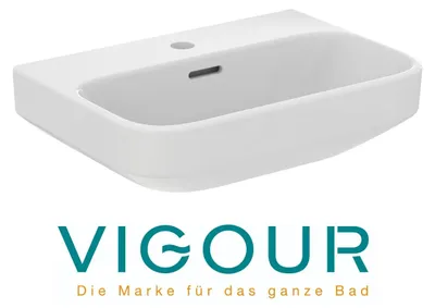 Produktbild von VIGOUR DERBY V3 Handwaschbecken 45x35cm PflegetectPlus mit Hahnloch und Überlauf, weiss