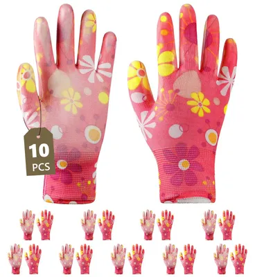 Productafbeelding van 10 paar dameshandschoenen voor de tuin, tuinhandschoenen met latexcoating, ademend, beschermende werkhandschoenen, geschikt voor de meeste klussen.