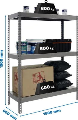 Produktbild von Regale für mittlere Belastung ohne Parafuses SIMONFORTE 1506-3 METALL 1500 GRAU/VERZINKT