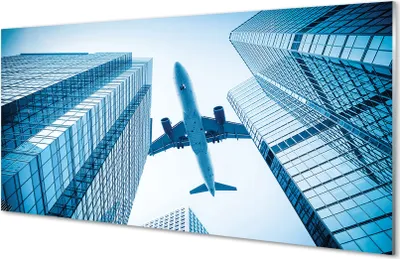 Produktbild von Glasbilder 100x50 Wandkunst Gebäude Flugzeug Himmel