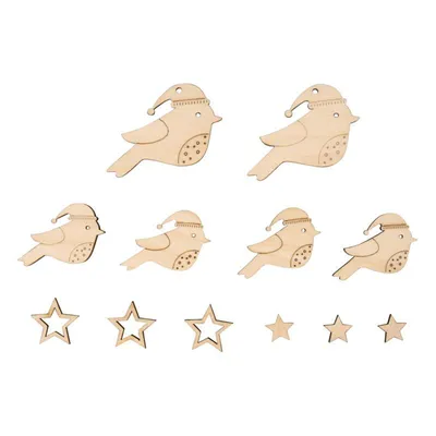 Produktbild von Hölzerne Dekorationen, um 2,5 bis 4,3 cm zu hängen - Vögel und Sterne