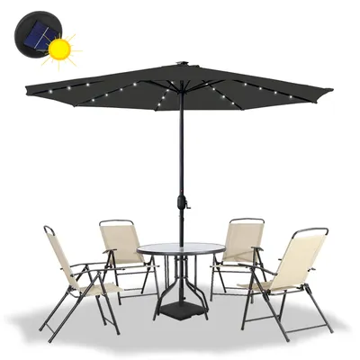 Image de LZQ Ø350cm ALU Parasol de jardin Parasol de terrasse Parasol de marché Parasol de plage Parasol à manivelle avec protection UV 40+, avec LED solaire pour balcon, jardin, terrasse,Gris foncé